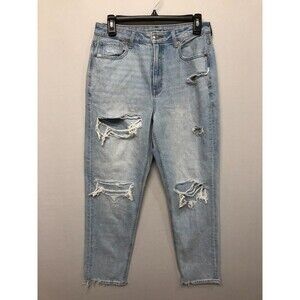 American Eagle Women Mom Jeans Size 6 Blue Denim Distressed B307 -3